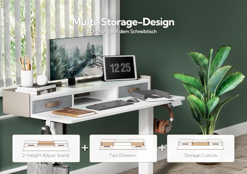Claiks Standing Desk with Drawers, Adjustable Stand Up Electric Small Standing Desk Adjustable Height with Storage Shelf and Splice Board, 40 Inch, White - Image 4