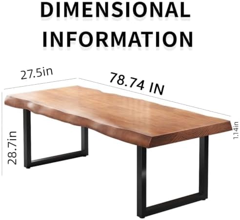Stylish Solid Wood Office Desk with Sturdy Metal Base - Durable Multi-Size Executive Computer & Dining Table - Perfect for Home Office & Work Environments (Brown, 78.74in) - Image 2