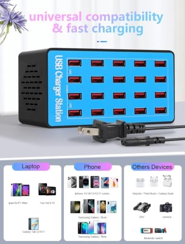 USB Charging Station,100W 20-Port Multi Smart Safety Fast Charger Station for Phone Tablet Watch Headphone PS, Compact Desktop Charger Home Office Travel (Blue, 2 Pack) - Image 4