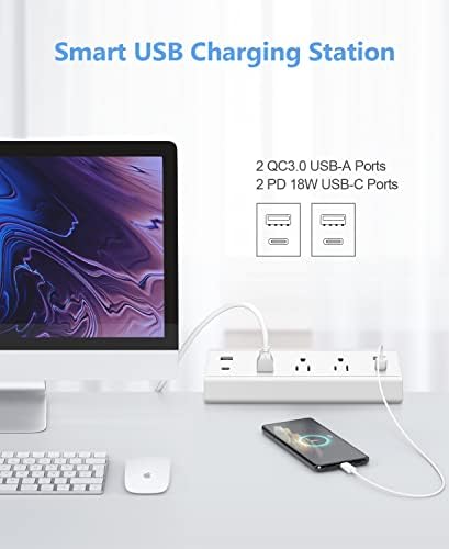 Jgstkcity Desk Clamp Power Strip,40W Total Fast Charging Station,2 PD 20W USB C Ports,Desk Edge Mount Surge Protector for Home, Office,3 Outlets,Fit 1.96" Tabletop Edge,ETL Listed,White - Image 3