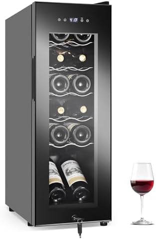 FoMup Wine Fridge 12 Bottles, Small Wine Cooler Refrigerator Freestanding with Digital Temperature Control Safety Lock, Frost Free for Red White Wine, Champagne by FoMup