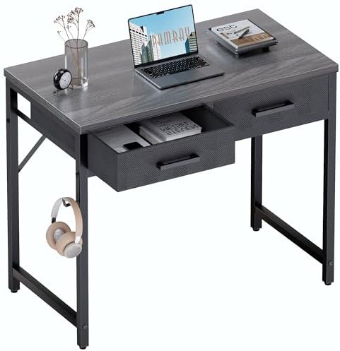 Pamray 32 Inch Small Computer Desk with 2 Drawers for Bedroom Study Writing Home Office Table for Small Spaces Grey by PAMRAY