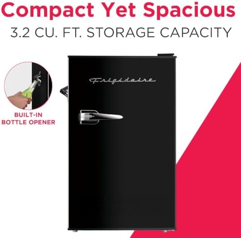 FRIGIDAIRE EFR376-BLACK 3.1 Cu Ft Black Retro Bar Fridge with Side Bottle Opener - Image 2