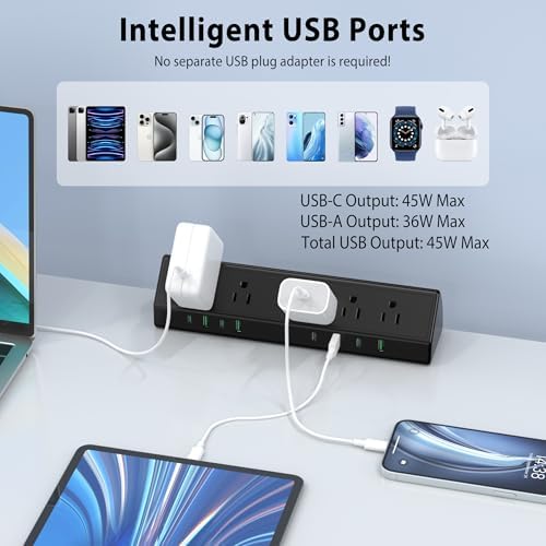 Jgstkcity Desk Clamp Power Strip,45W Fast Charging Station,4 USB-C,4 USB-A,Desk Mount Surge Protector,1875W Extension Cord with Multiple Outlets,ETL Listed,for Home Office Dorm Room - Image 6