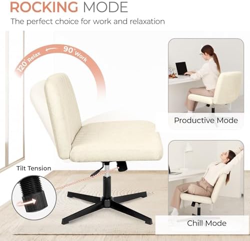 Orange Factory Criss Cross Chair, Wide Fabric Vanity Seat, Beige No Wheel - Image 5