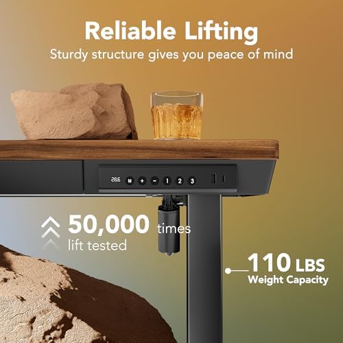 HUANUO Electric Standing Desk with Drawers, 40 X 24 Inch Electric Adjustable Height Desk, Quick Install One-Piece Tabletop with USB Charging Ports, Sit to Stand Up Desk for Home Office, Black Walnut - Image 6