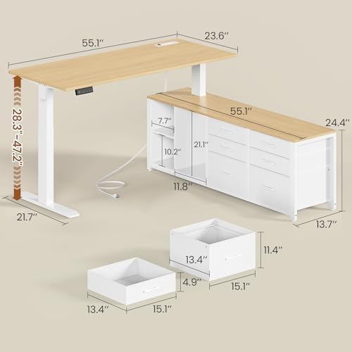 SEDETA L Shaped Electric Standing Desk with 6 Fabric Drawers, Storage - Image 2