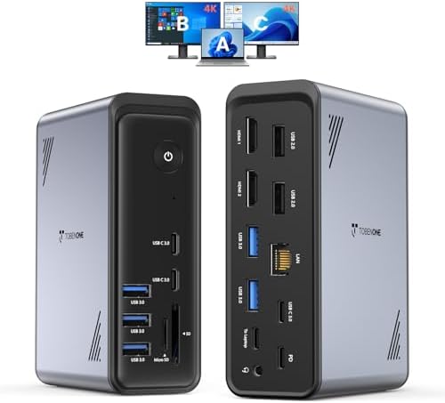 TobenONE 19-in-1 Laptop Docking Station Dual Monitor,10 USB C/A,2×4K HDMI by TobenONE