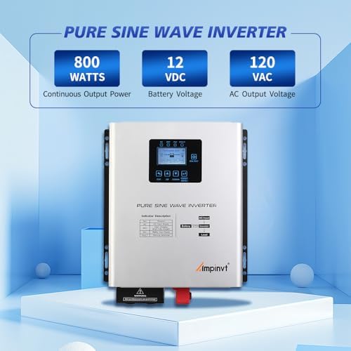Ampinvt 800W Pure Sine Wave Inverter with AC Charger, DC 12V to AC 120V Output,UPS Backup Power Low Frequency Inverter for Lithium, Sealed,AGM, Gel,and Flooded Batteries - Image 3