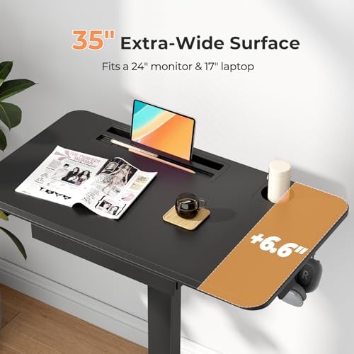 Mobile Standing Desk with Drawer, 35"×20" Small Desk, Black - Image 5