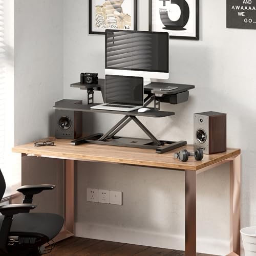FLEXISPOT 32" Motorized Standing Desk Converter, Electric Stand up Desk Riser, Sit to Stand Dual Monitor and Laptop Workstation with Wide Keyboard Tray, Black - Image 2