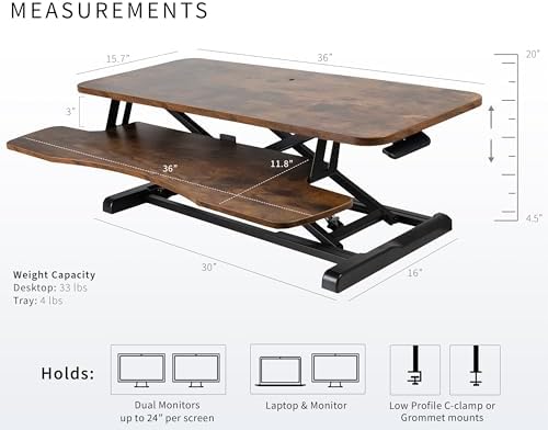 VIVO Rustic Vintage Brown 36 in Standing Desk Converter, DESK-V036KN - Image 3