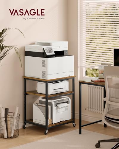 VASAGLE 3-Tier Printer Stand with Locking Wheels, Under Desk Printer Table - Image 2