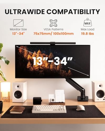 ErGear Single Monitor Arm, Fully Adjustable Monitor Mount for 13–34 Inch Screens, Fast Install Computer Monitor Stand with Tool-Free VESA Mount, Cable Management, Holds 19.8 lbs, Max VESA 100x100mm - Image 2