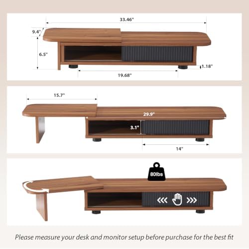 Artswish Dual Monitor Stand with Power Outlet, Brown Desk Monitor Riser - Image 2