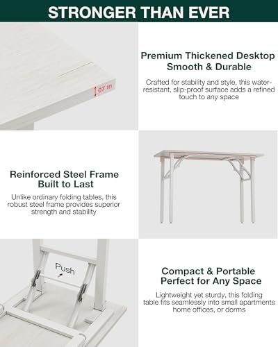 Frylr Small Folding Computer Desk – 35.8 Inch Portable Table for Craft and Study, Lightweight Desk for Small Spaces, Foldable Laptop Table Built-in AC/USB Outlets for Convenience, White Ash - Image 6