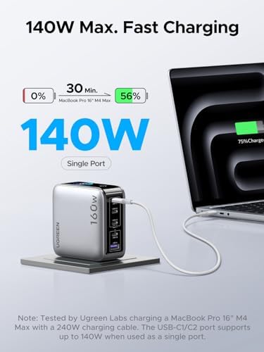 UGREEN Nexode Pro Charger, 160W GaN 5-Port Fast USB C Wall Charger Block, Type-C Charging with Smart Display & Touch Control Compatible for MacBook Pro/Air, iPhone 17/16 Series, iPad, Galaxy - Image 3