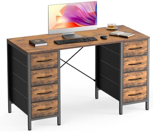 Sweetcrispy 47" Computer Desk with 8 Drawers, Home Office Desks, Brown by Sweetcrispy
