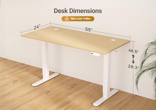 Seang Electric Standing Desk Adjustable Height, 55 x 24 Inch Sit Stand Desk with T-Shaped Frame, 3 Memory Presets & Cable Management for Home Office Computer Workstation, White Frame/Nature Top - Image 3