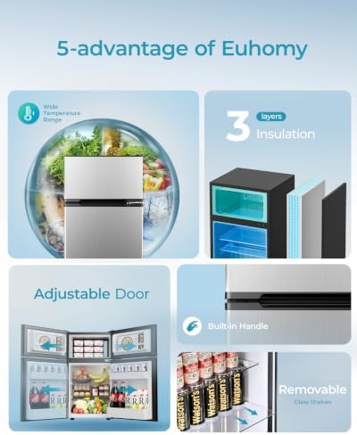 EUHOMY 3.2 Cu.Ft Mini Fridge with Freezer, 2 Door Mini Refrigerator, Silver - Image 6