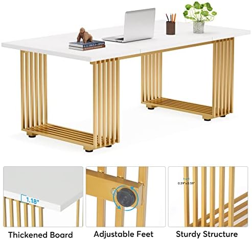 Tribesigns 70.9" Modern Office Desk, Wooden Computer Desk, White Executive Desk with Gold Metal Legs, Large Workstation for Home Office, Study Writing Desk, Small Conference Table for Meeting Room - Image 5