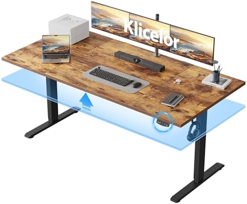 Klicelor 63 Inch Large Electric Standing Desk, Height Adjustable Office Desk, Sit Stand Up Computer Gaming Desk with Memory Preset, Three-Piece Desktop, Rustic Brown by Klicelor