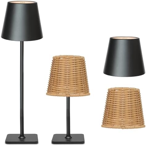 Mr. White Outdoor Waterproof Cordless Set of 2 Rechargeable Portable Top Touch Battery Operated Powered LED Table Lamp Desk Lamp Lights for Restaurant Kitchen Patio Dinner Dining (Black 2 Pack) by Unknown