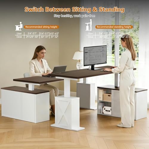 67" L Shaped Standing Desk with Drawers Electric Corner Desk White - Image 3
