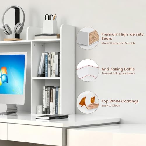 Desk Hutch Dorm White, 3-Tire Wood Desk Shelf Storage Organizer for Office Home - Image 4