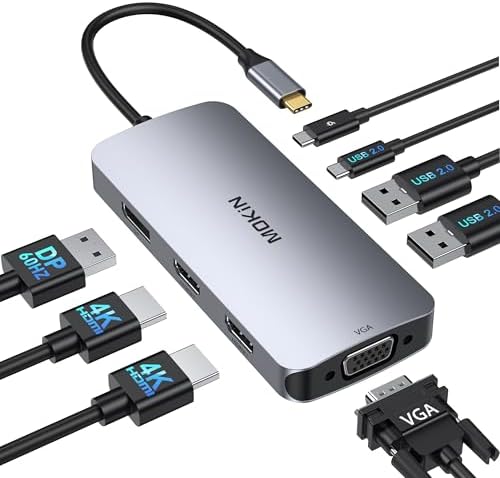 USB C Docking Station Dual HDMI, MOKiN Docking Station 3 Monitors, DisplayPort, VGA, 100W PD Charging, 2USB A 2.0, USB C 2.0 Ports Multiport Adapter, 8 in 1 USB Hub for Dell, HP, Lenovo ThinkPad by MOKiN