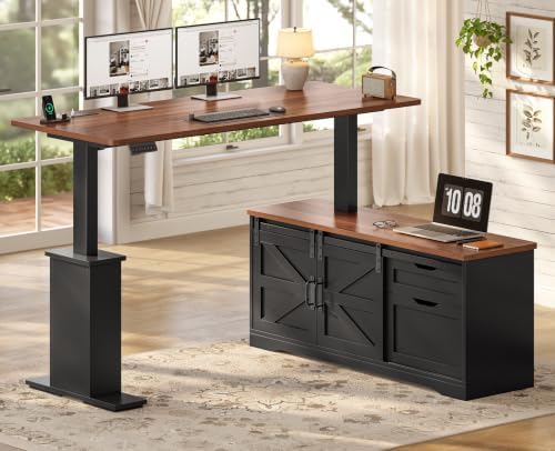 SEDETA Farmhouse L Shaped Executive Standing Desk with Storage Drawers by SEDETA