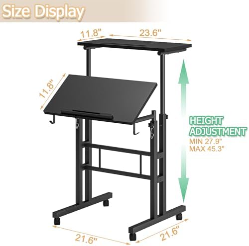 Klvied Mobile Standing Desk, Adjustable, Black - Image 3