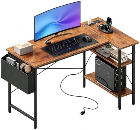 DUMOS Corner Gaming Desk with Power Strip, Storage Shelves by DumosLifestyle