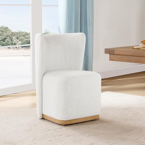 CHITA Upholstered Rolling Dining Chair with Casters Set of 4, Pearl - Image 5