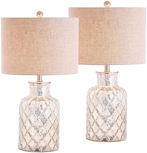 JONATHAN Y Alvord 24.5" Glass Table Lamp, Mercury Silver, Set of 2 by JONATHANY