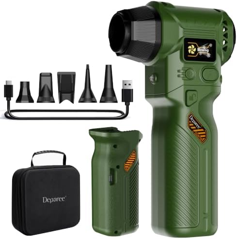 J40 Next-Gen Smart Air Blower, Compressed Air Duster, 2 Swappable Batteries, Hurricane-Level Airflow, Variable-Speed Control, Smart Display, Car Detailing, Garage, Home Cleaning, Outdoor Use (Green) by Deparee