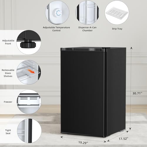 Antarctic Star 3.2 Cu.Ft.Compact Refrigerator with Freezer, Mini Fridge Single Door with Adjustable Thermostat,Removable Glass Shelves for Apartment,Dorm,Office,Kitchen，BLACK - Image 4