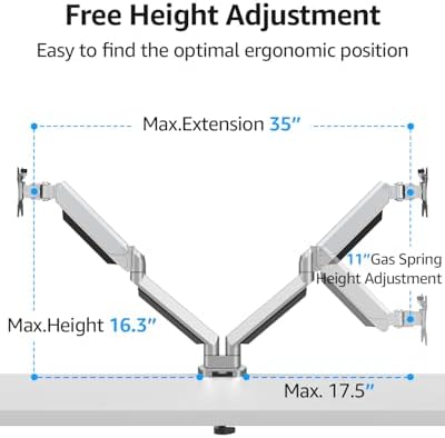 MOUNTUP Dual Monitor Desk Mount, Die-Cast Aluminum Fully Adjustable Double Monitor Arm, Computer Monitor Stand Fits 2 Screen 17 to 32 inch - Each Arm Holds 4.4-19.8LBS - Image 4