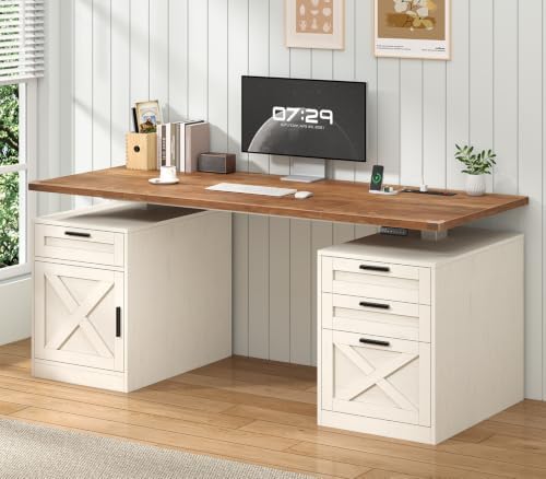 YOMILUVE 60" Farmhouse Electric Standing Desk with Drawers for Home Office by YomiluveDesign