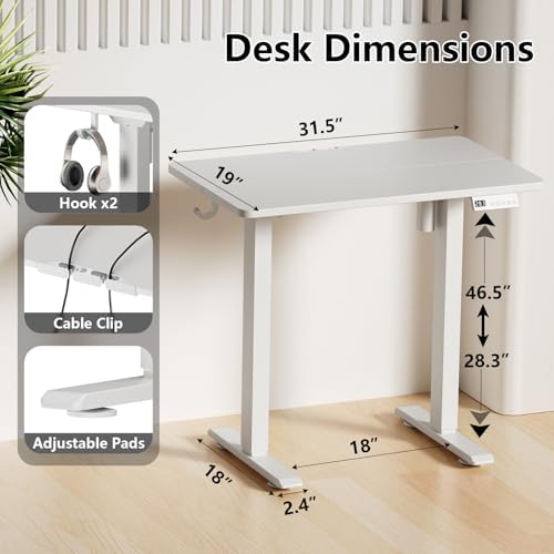 32" Electric Standing Desk, Small Desk 3 Adjustable Height White - Image 2
