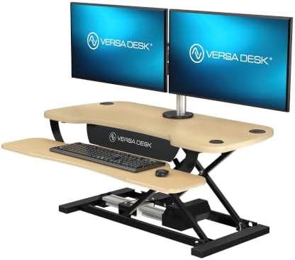 VERSADESK PowerPro 36 Inch Electric Standing Desk Converter – Push-Button Height Adjustable Sit to Stand Desk Riser for Dual Monitors & Laptop – Motorized Desktop Workstation with Wide Keyboard Tray by VERSADESK