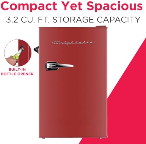 Frigidaire Retro Compact Fridge with Chiller, 3.2 cu ft Countertop Fridge with Built-in Bottle Opener, Compact Refrigerator for Office, Bedroom, Dorm Room or Cabin (Red) - Image 2