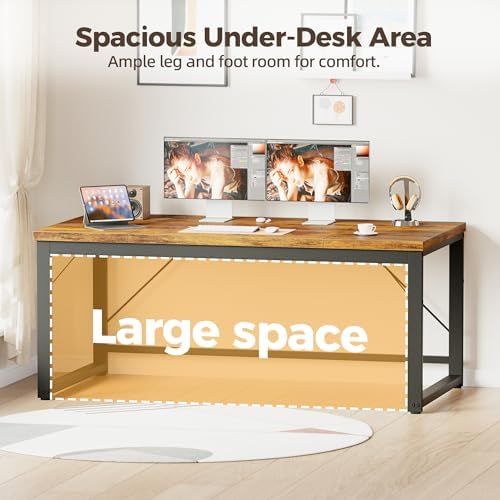 Mericonia 63 Inch Computer Desk, 1" Thick Large Office Table, Brown - Image 6