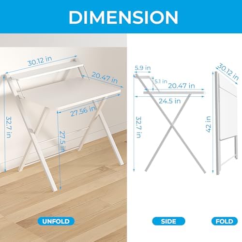 GreenForest Folding Desk No Assembly Required Large Size, 2-Tier Foldable Computer Desk with Shelf for Home Office, Space Saving Portable Laptop Study Foldable Table for Bedroom, White - Image 3