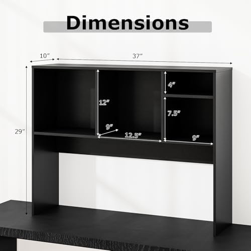 LDAILY Desktop Bookshelf, 2-Tier Office Desk Shelf Organizer Desk Hutch with 4 Shelves, 37’’L Wood Storage Rack Display Shelf for Computer Desk, Office, College Dorm, Bedroom (Black) - Image 2