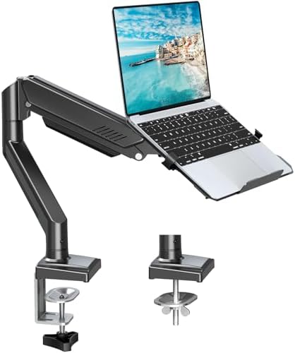 MOUNTUP Laptop Stand for Desk, 2-in-1 Monitor Mount with Laptop Tray Holds 2.2-22lbs, Adjustable Laptops Arm Mount for Max 17" Notebook & 32" Monitor, Laptops Desk Arm with Clamp/Grommet by MOUNTUP