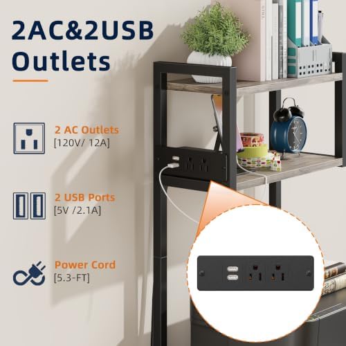 HIGDBFE 3 Drawer File Cabinet with Charging Station, 49''H Tall, 3-Tier Small Filing Cabinet for Home Office, 20''*15'' for Small Printer, Fabric Drawer, Printer Stand, Grey - Image 6