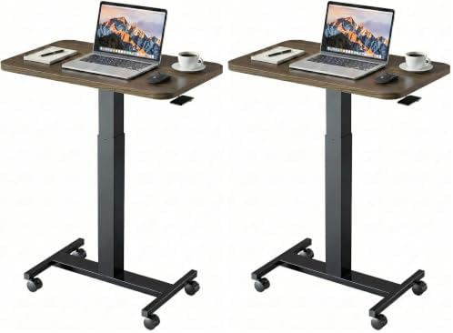 HUANUO Small Rolling Laptop Standing Desk, Height Adjustable Mobile T-Base Desk with Lockable Casters, Portable Sit-Stand Workstation for Bedside & Sofa, Walnut (Pack of 2) by HUANUO