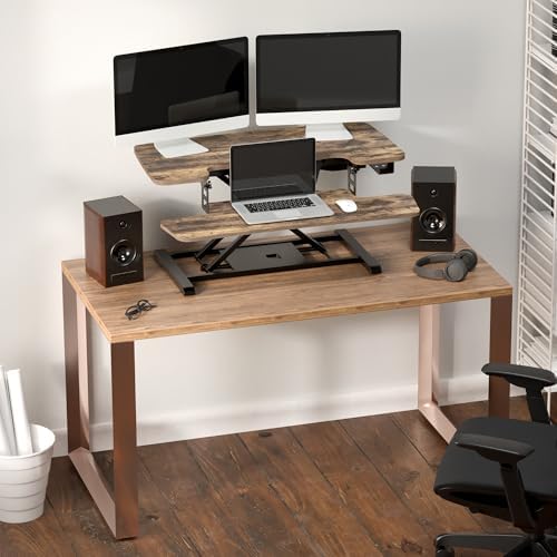 FLEXISPOT 35" Electric Standing Desk Converter, Height Adjustable Motorized Desk Riser for Computer Monitors & Laptop Workstation, Rustic Color - Image 2