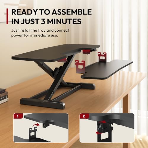SANODESK 42" Electric Standing Desk Converter, Height Adjustable Riser for Office Home,Dual Monitor and Laptop Workstation with Large Keyboard Tray, Black Color - Image 7